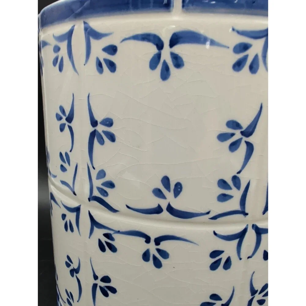 Cardinal Extra Large Ceramic Canister Blue & White Hand Painted Floral 9
